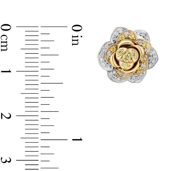 Enchanted Disney Belle Yellow Sapphire and 1/4 CT. T.w. Diamond Rose Stud Earrings in Sterling Silver and 10K Gold