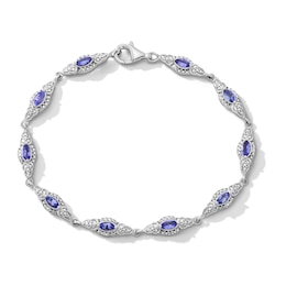 Marquise-Cut Tanzanite and Diamond Accent Link Bracelet in Sterling Silver - 7.25”