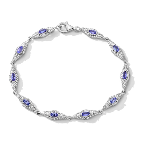 Marquise-Cut Tanzanite and Diamond Accent Link Bracelet in Sterling Silver - 7.25â