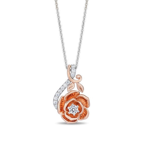 Enchanted Disney Belle Certified Lab-Grown Diamond Rose Vine Pendant in Sterling Silver and 14K Rose Gold Plate - 19â