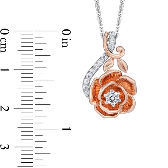 Enchanted Disney Belle Certified Lab-Grown Diamond Rose Vine Pendant in Sterling Silver and 14K Rose Gold Plate - 19â
