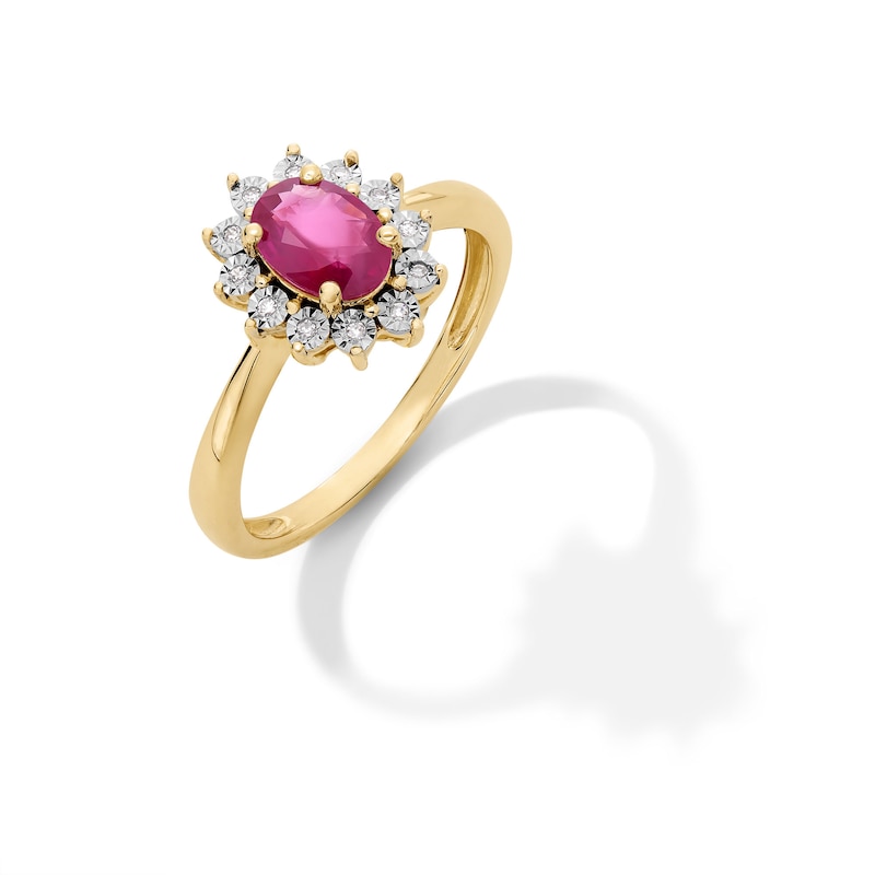 Main Image 3 of Oval Certified Ruby and Diamond Accent Sunburst Frame Ring in 10K Gold