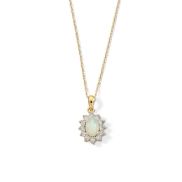 Oval Opal and Diamond Accent Sunburst Frame Pendant in 10K Gold