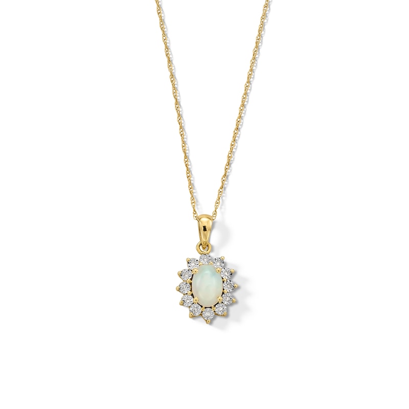 Main Image 1 of Oval Opal and Diamond Accent Sunburst Frame Pendant in 10K Gold