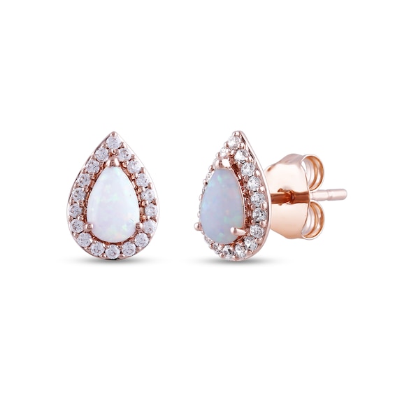 Pear-Shaped Lab-Created Opal and 1/5 CT. T.w. Diamond Frame Stud Earrings in 10K Rose Gold