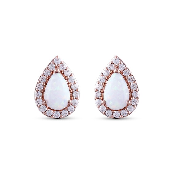 Pear-Shaped Lab-Created Opal and 1/5 CT. T.w. Diamond Frame Stud Earrings in 10K Rose Gold
