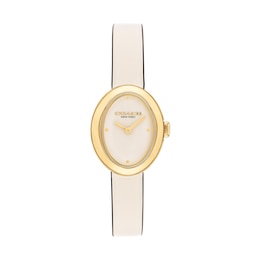 Ladies’ Coach Sammy Gold-Tone IP White Leather Strap Watch with Oval Chalk White Dial (Model: 14504422)