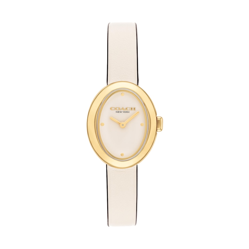 Main Image 1 of Ladies’ Coach Sammy Gold-Tone IP White Leather Strap Watch with Oval Chalk White Dial (Model: 14504422)