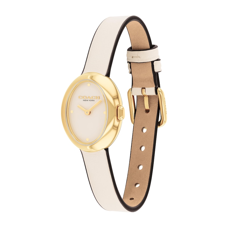 Main Image 2 of Ladies’ Coach Sammy Gold-Tone IP White Leather Strap Watch with Oval Chalk White Dial (Model: 14504422)