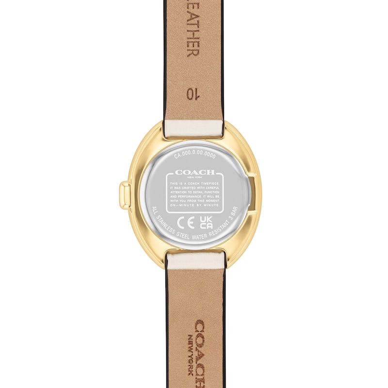 Main Image 3 of Ladies’ Coach Sammy Gold-Tone IP White Leather Strap Watch with Oval Chalk White Dial (Model: 14504422)