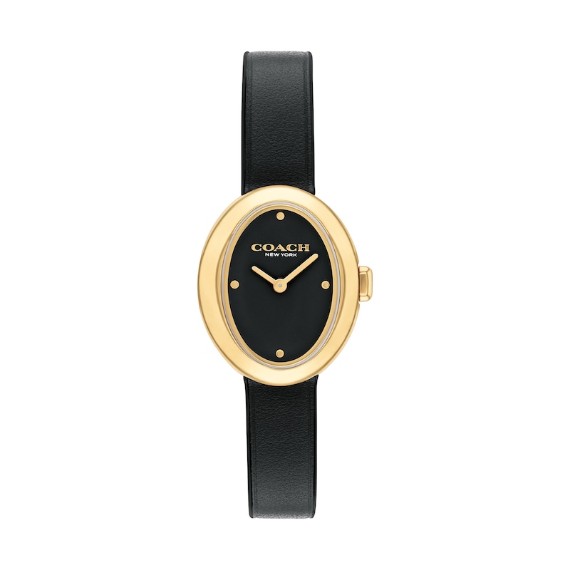 Main Image 1 of Ladies’ Coach Sammy Gold-Tone IP Black Leather Strap Watch with Black Oval Dial (Model: 14504421)