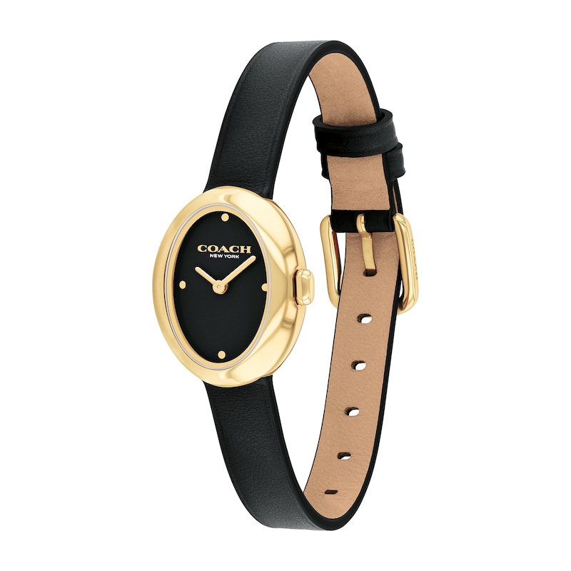 Main Image 2 of Ladies’ Coach Sammy Gold-Tone IP Black Leather Strap Watch with Black Oval Dial (Model: 14504421)