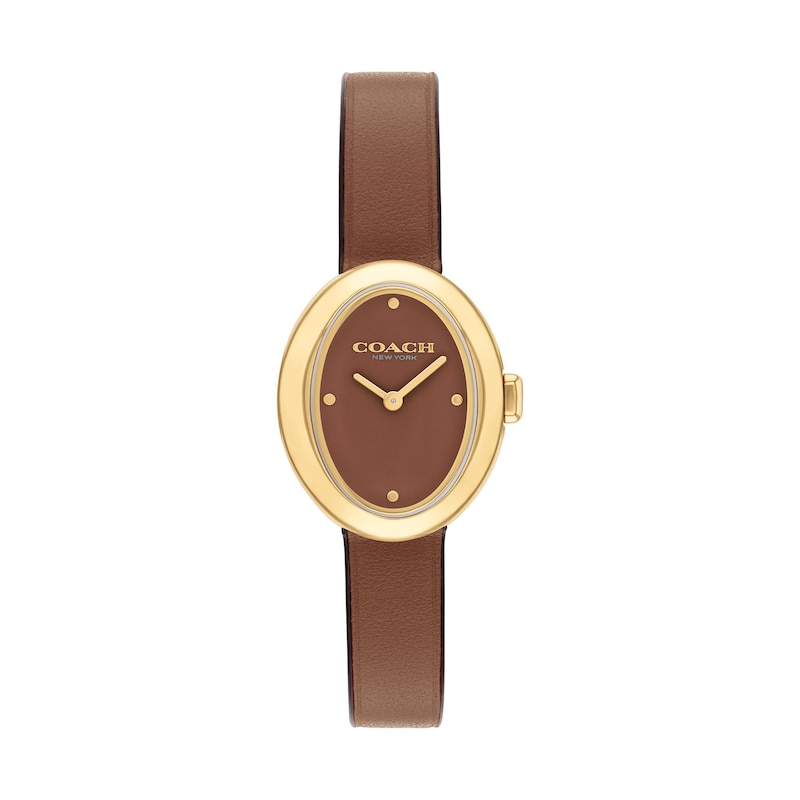 Main Image 1 of Ladies’ Coach Sammy Gold-Tone IP Brown Leather Strap Watch with Oval Brown Dial (Model: 14504426)