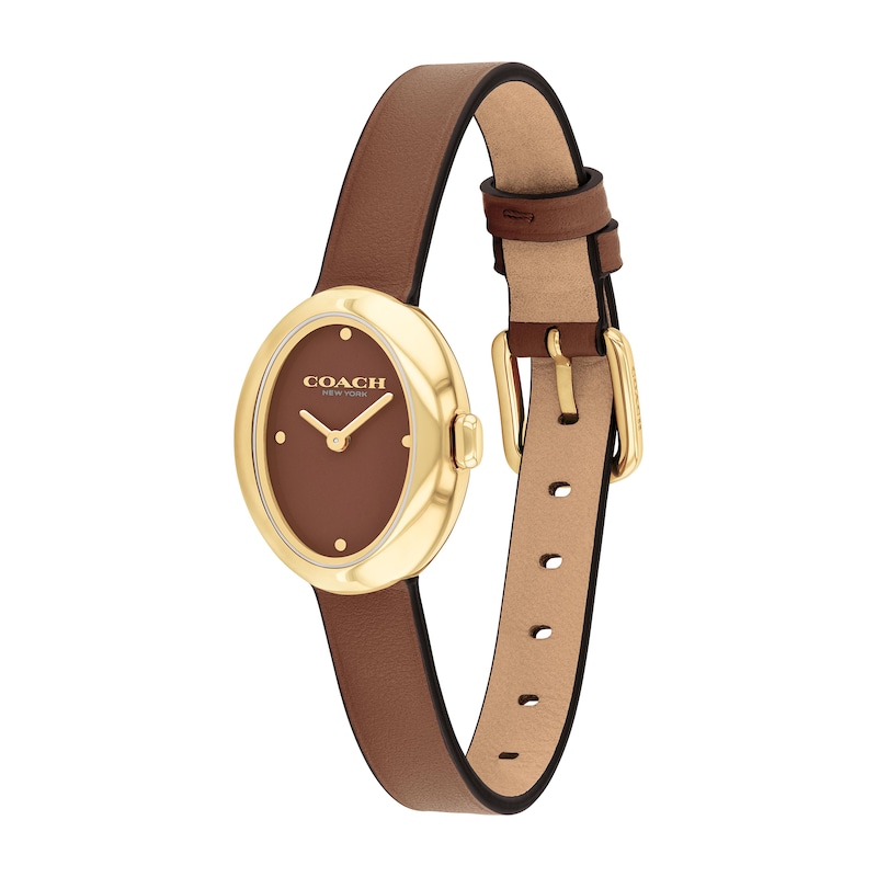Main Image 2 of Ladies’ Coach Sammy Gold-Tone IP Brown Leather Strap Watch with Oval Brown Dial (Model: 14504426)