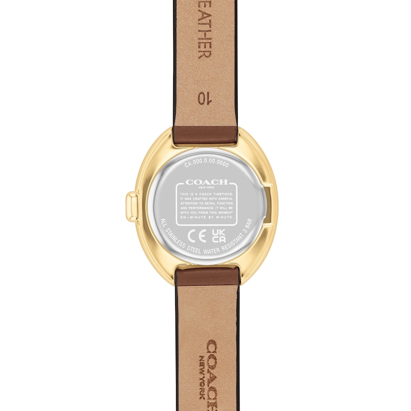Main Image 3 of Ladies’ Coach Sammy Gold-Tone IP Brown Leather Strap Watch with Oval Brown Dial (Model: 14504426)