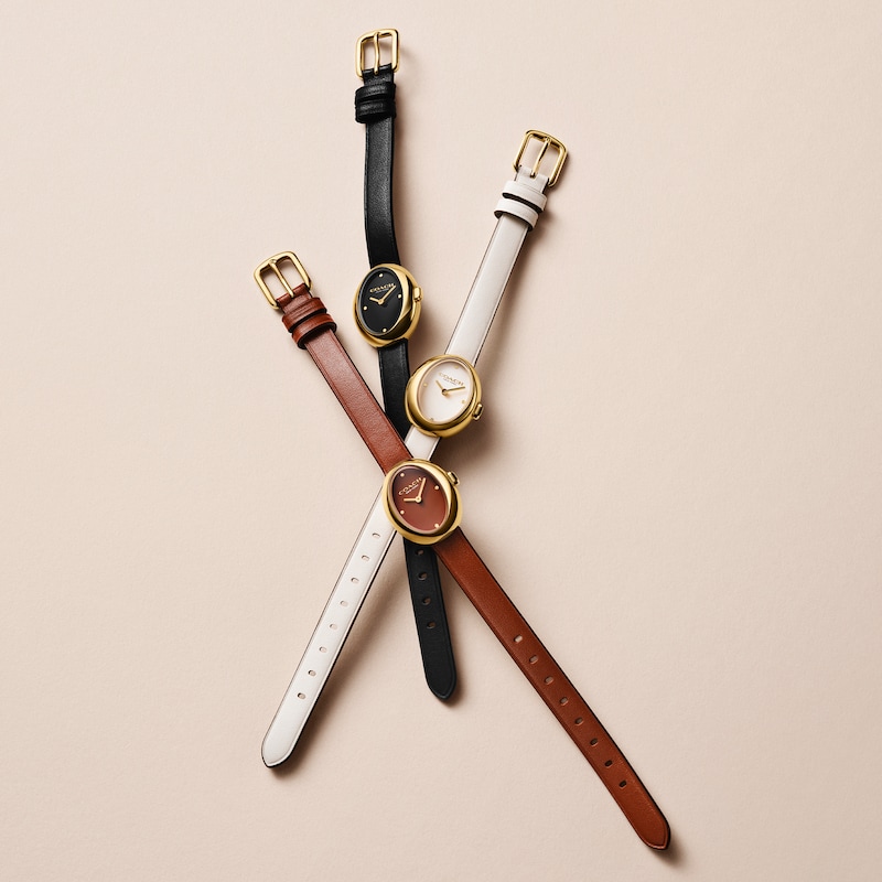 Main Image 4 of Ladies’ Coach Sammy Gold-Tone IP Brown Leather Strap Watch with Oval Brown Dial (Model: 14504426)