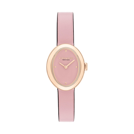 Ladiesâ Coach Sammy Rose-Tone IP Pink Leather Strap Watch with Oval Pink Dial (Model: 14504423)