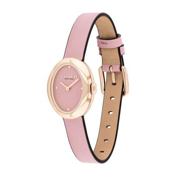 Ladiesâ Coach Sammy Rose-Tone IP Pink Leather Strap Watch with Oval Pink Dial (Model: 14504423)