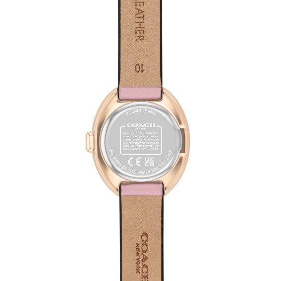 Ladiesâ Coach Sammy Rose-Tone IP Pink Leather Strap Watch with Oval Pink Dial (Model: 14504423)