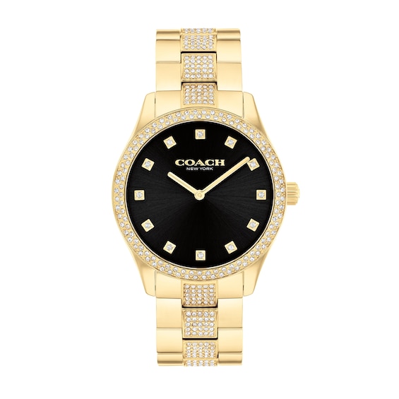 Unisex Coach Brooks Crystal Accent Gold-Tone IP Watch with Black Dial (Model: 14400035)