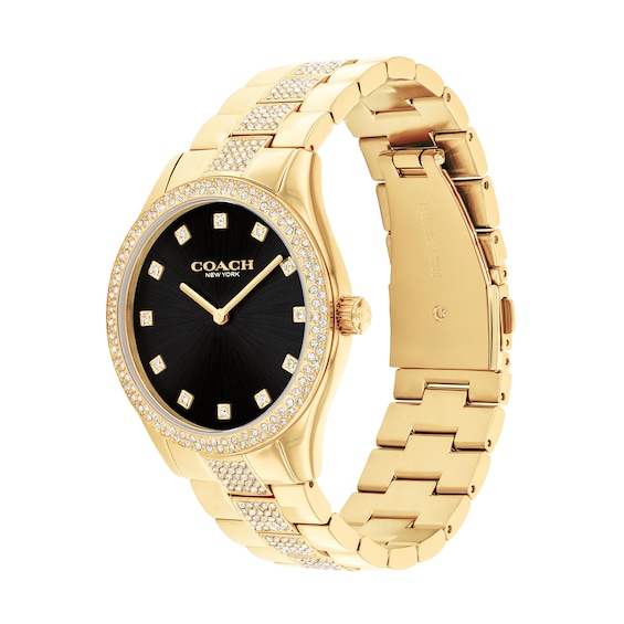 Unisex Coach Brooks Crystal Accent Gold-Tone IP Watch with Black Dial (Model: 14400035)