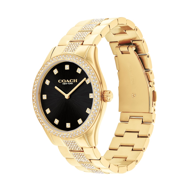 Main Image 2 of Unisex Coach Brooks Crystal Accent Gold-Tone IP Watch with Black Dial (Model: 14400035)