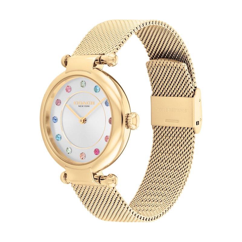 Main Image 3 of Ladies’ Coach Cary Multi-Color Crystal Gond-Tone IP Mesh Watch and Bracelet Set (Model: 14000112)