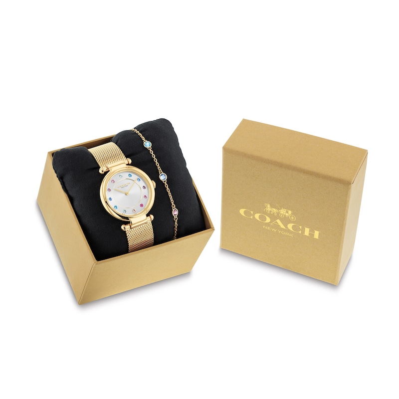 Main Image 6 of Ladies’ Coach Cary Multi-Color Crystal Gond-Tone IP Mesh Watch and Bracelet Set (Model: 14000112)