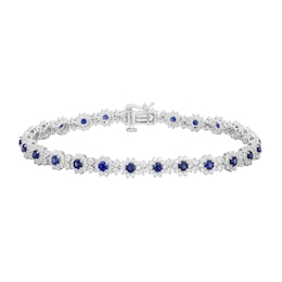 Blue and White Lab-Created Sapphire Flower Frame Bracelet in Sterling Silver - 7.5”