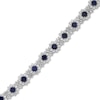Thumbnail Image 2 of Blue and White Lab-Created Sapphire Flower Frame Bracelet in Sterling Silver - 7.5”