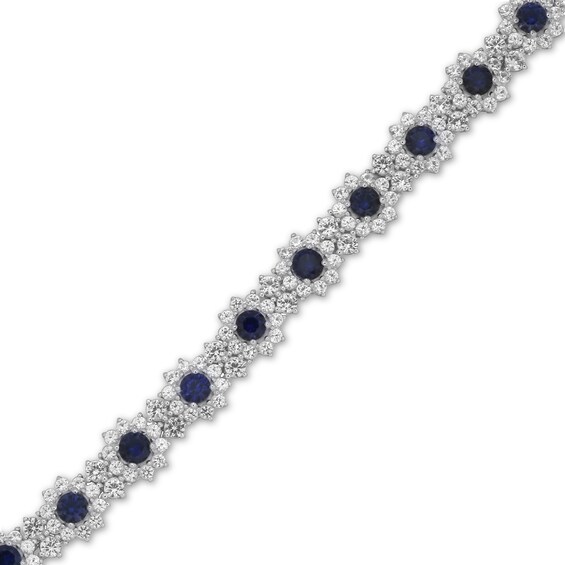 Blue and White Lab-Created Sapphire Flower Frame Bracelet in Sterling Silver - 7.5â