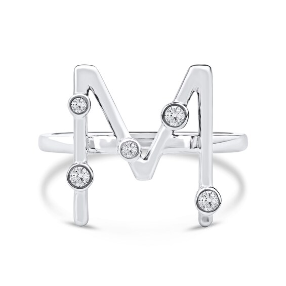 1/8 CT. T.w. Certified Lab-Grown Diamond Bubbles Letter "M" Ring in Sterling Silver (F/Vs2)