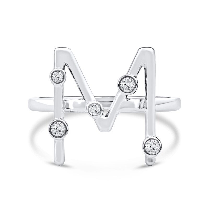 Main Image 3 of 1/8 CT. T.W. Certified Lab-Grown Diamond Bubbles Letter "M" Ring in Sterling Silver (F/VS2)