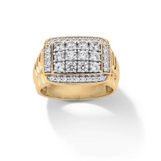 1-1/2 CT. T.w. Rectangle Multi-Diamond Ribbed Shank Ring in 10K Two-Tone Gold