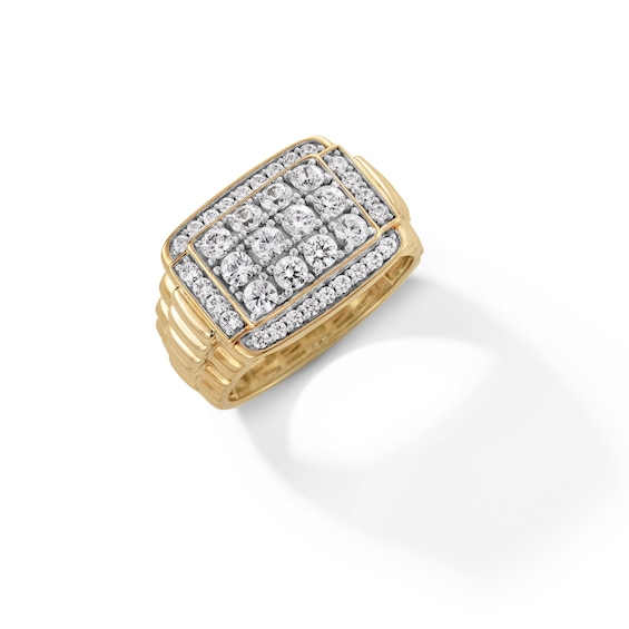 1-1/2 CT. T.w. Rectangle Multi-Diamond Ribbed Shank Ring in 10K Two-Tone Gold