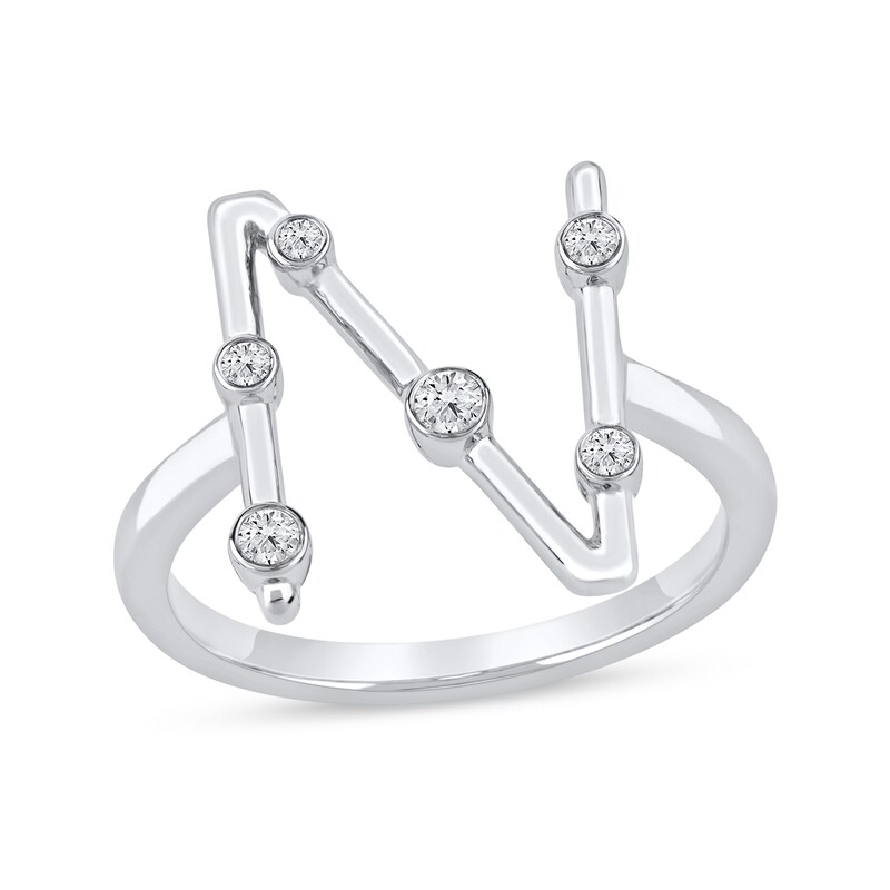Main Image 1 of 1/8 CT. T.W. Certified Lab-Grown Diamond Bubbles Letter "N" Ring in Sterling Silver (F/VS2)