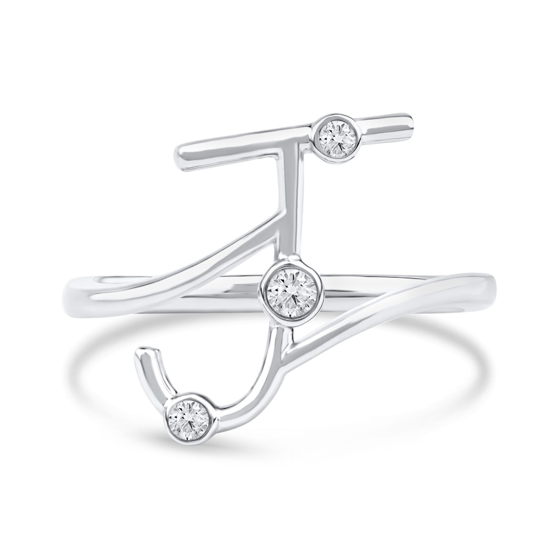 Main Image 3 of 1/10 CT. T.W. Certified Lab-Grown Diamond Bubbles Letter "J" Ring in Sterling Silver (F/VS2)