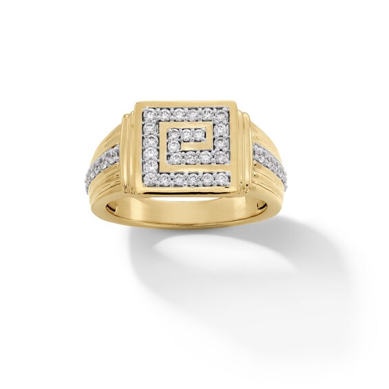 3/4 CT. T.w. Diamond Greek Key Rectangle-Top Collar Ring in 10K Gold
