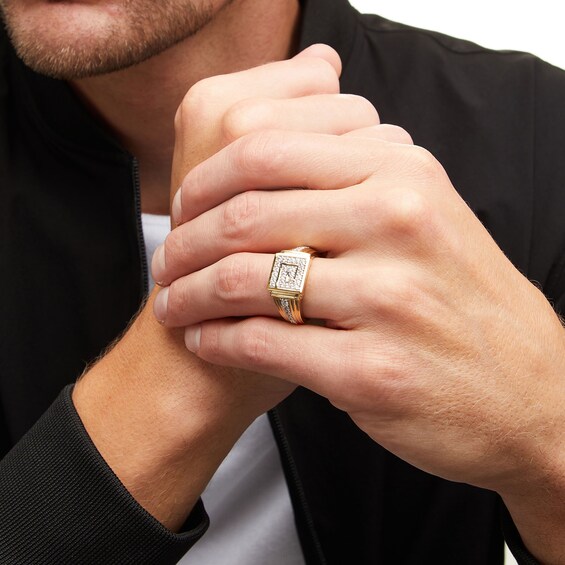 3/4 CT. T.w. Diamond Greek Key Rectangle-Top Collar Ring in 10K Gold