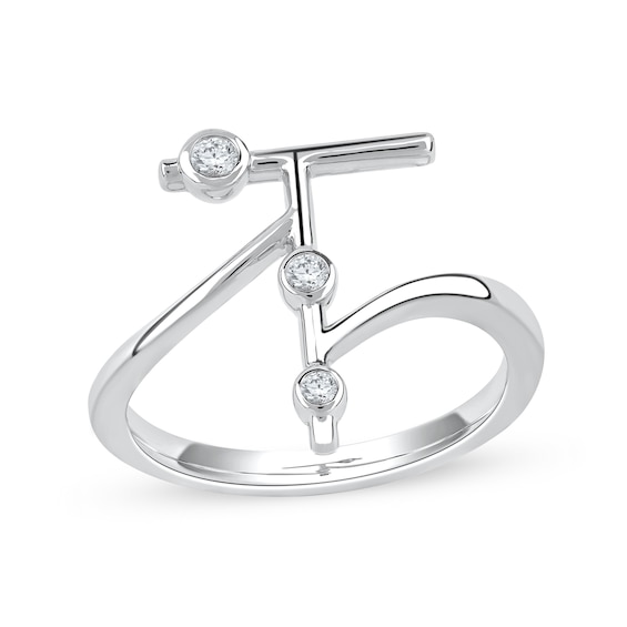 1/10 CT. T.w. Certified Lab-Grown Diamond Bubbles Letter "T" Ring in Sterling Silver (F/Vs2)