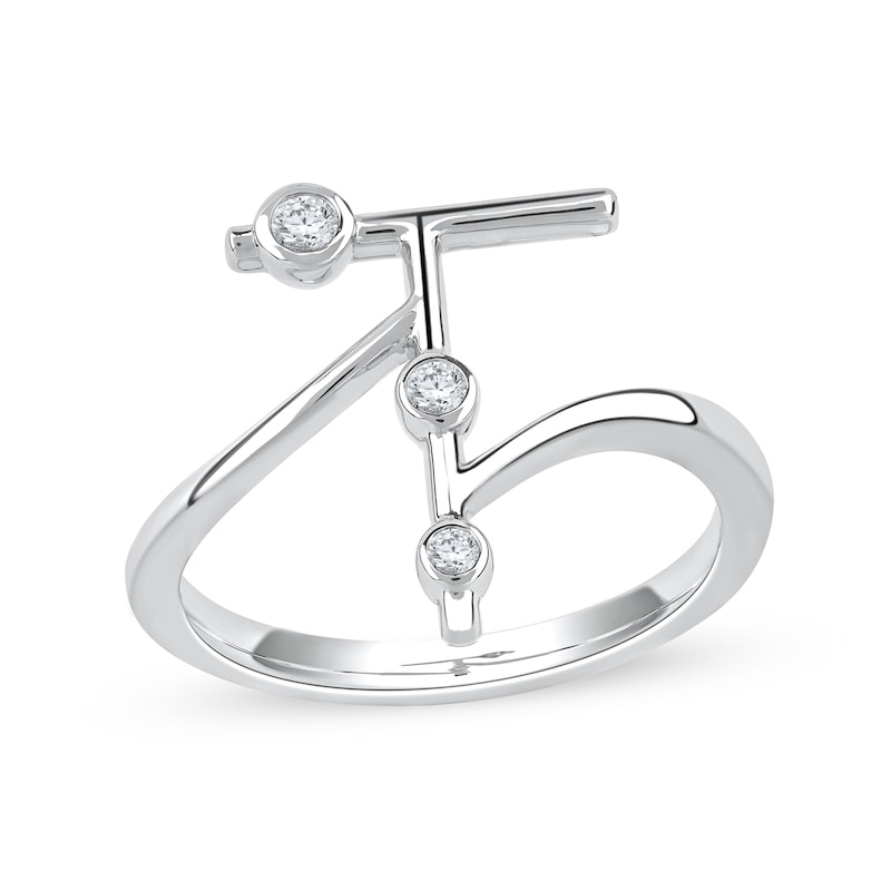 Main Image 1 of 1/10 CT. T.W. Certified Lab-Grown Diamond Bubbles Letter "T" Ring in Sterling Silver (F/VS2)
