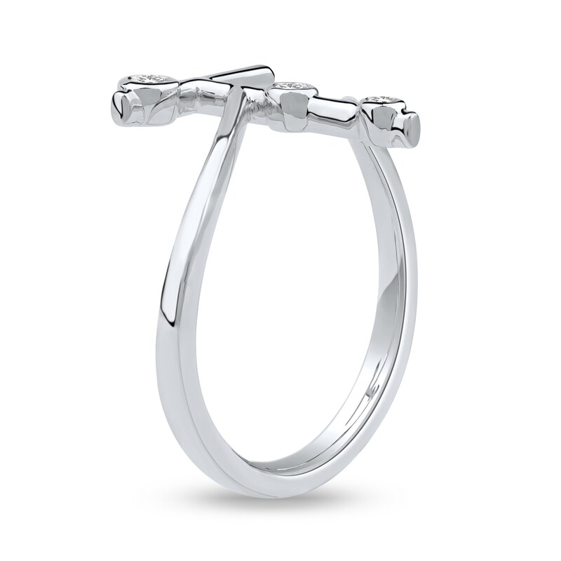 Main Image 2 of 1/10 CT. T.W. Certified Lab-Grown Diamond Bubbles Letter "T" Ring in Sterling Silver (F/VS2)