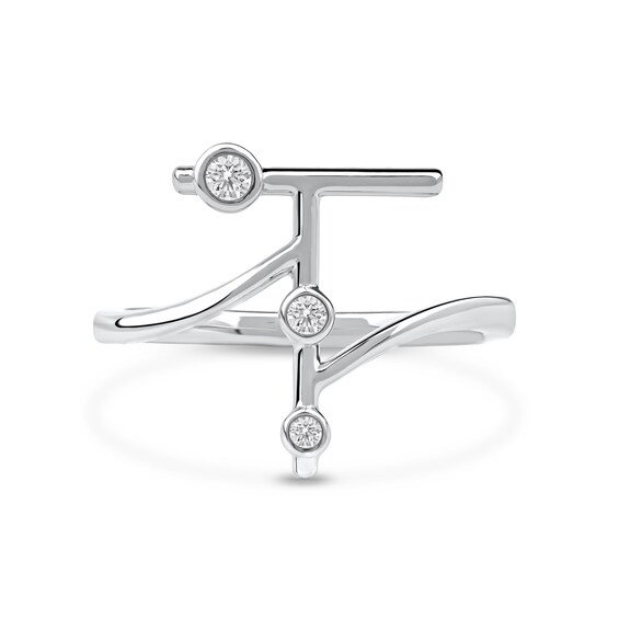 1/10 CT. T.w. Certified Lab-Grown Diamond Bubbles Letter "T" Ring in Sterling Silver (F/Vs2)