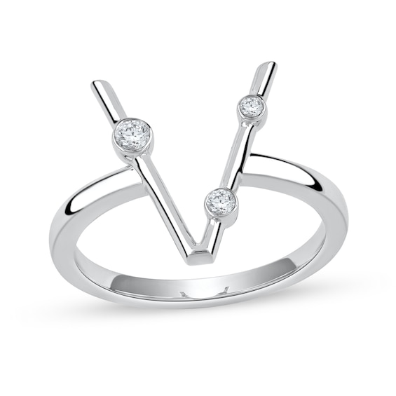 1/10 CT. T.w. Certified Lab-Grown Diamond Bubbles Letter "V" Ring in Sterling Silver (F/Vs2)