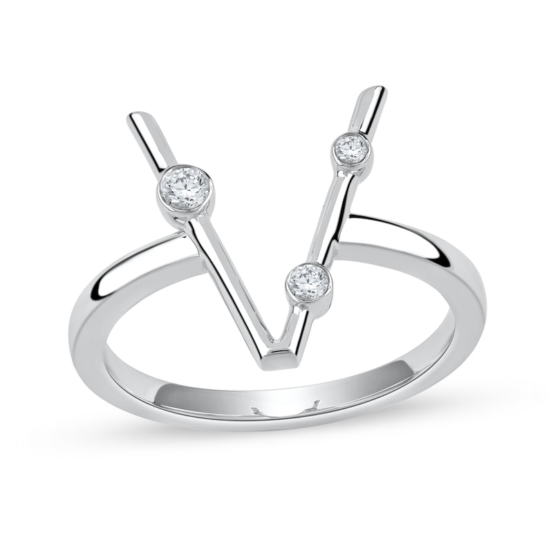 Main Image 1 of 1/10 CT. T.W. Certified Lab-Created Diamond Bubbles Letter "V" Ring in Sterling Silver (F/VS2)