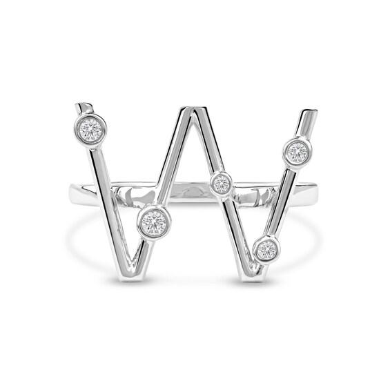 1/10 CT. T.w. Certified Lab-Grown Diamond Bubbles Letter "W" Ring in Sterling Silver (F/Vs2)