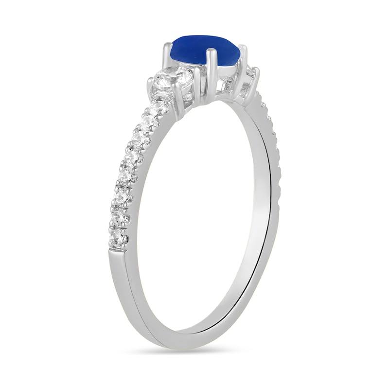 Main Image 2 of 5.0mm Blue Sapphire and 3/8 CT. T.W. Lab-Grown Diamond Three Stone Ring in 14K White Gold
