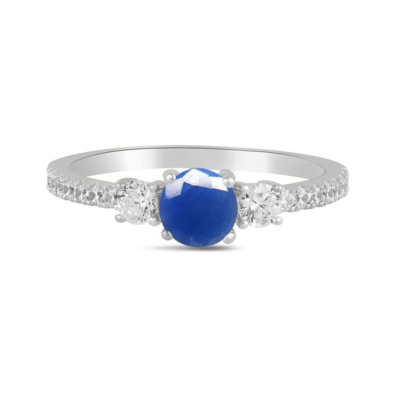 5.0mm Blue Sapphire and 3/8 CT. T.w. Lab-Grown Diamond Three Stone Ring in 14K White Gold