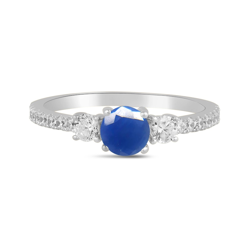 Main Image 3 of 5.0mm Blue Sapphire and 3/8 CT. T.W. Lab-Grown Diamond Three Stone Ring in 14K White Gold
