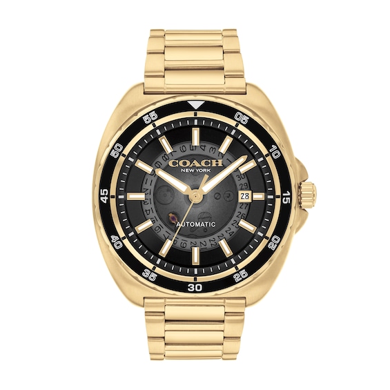 Men's Coach Charter Automatic Gold-Tone IP Watch with Black Dial (Model: 14602712)